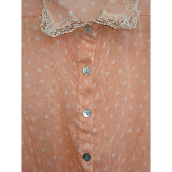 Living Doll Polka Dot Peach Shear Sleeveless Top Size Medium - Picture 2 of 4